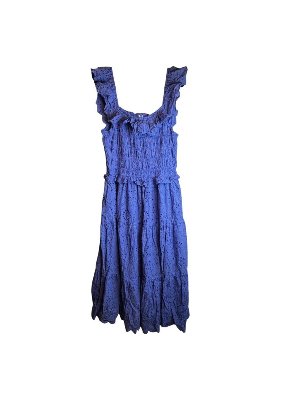Arula Dress Womens X XL US Blue Eyelet Smocked Ruffle Maxi Boho Sundress Cottage